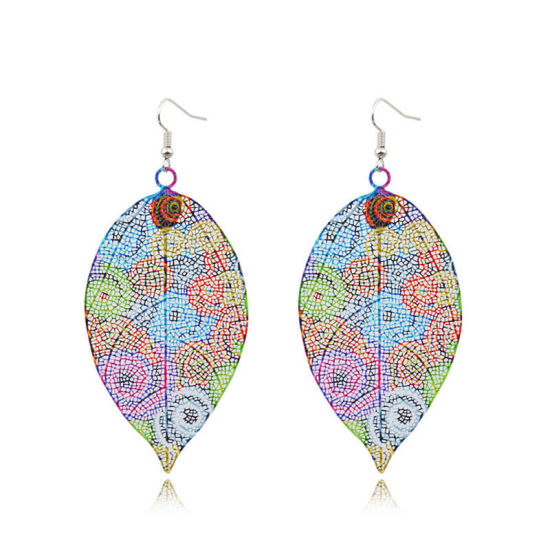 Picture of Copper Earrings Multicolor Leaf 72mm x 30mm, 1 Pair