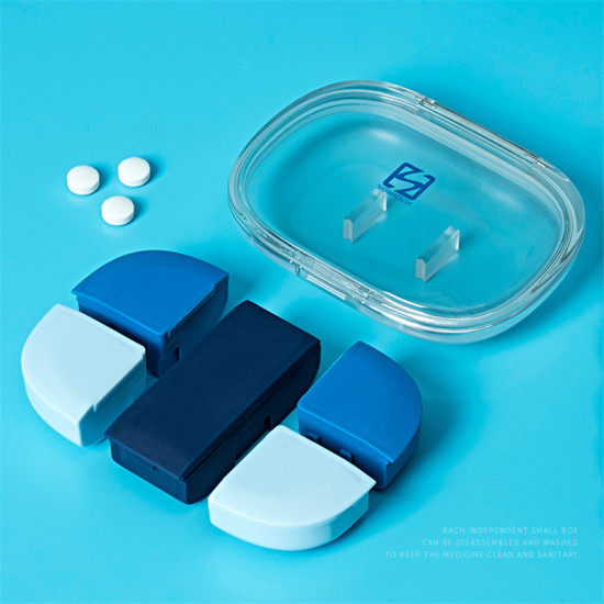 Bild von Blau - Tragbarer Pillen-Organizer 5 Fächer Reise-Pillen-Organizer Täglicher Pillenetui 11 cm x 8 cm
