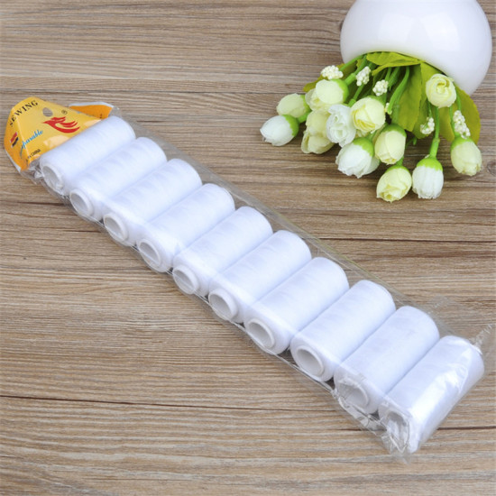 Picture of White - Strong and Durable Sewing Threads for Sewing Polyester Thread Clothes Sewing Supplies Accessories 5.7cm x 2.5cm (10 Rolls/Packet, 200M/Roll)