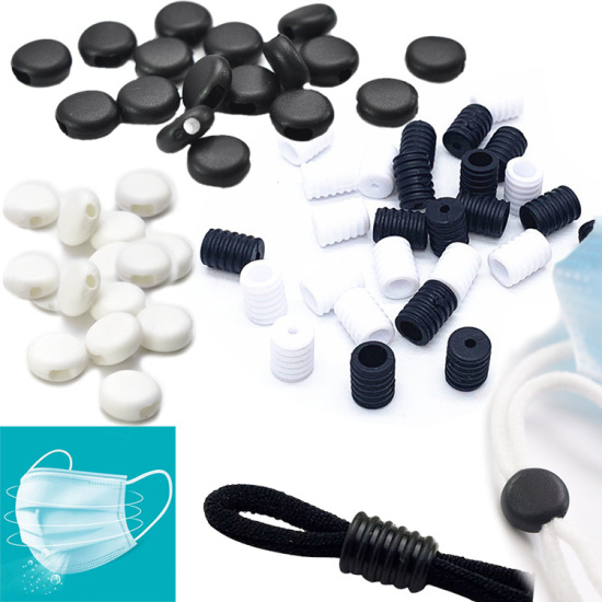 Picture of Rubber Buckle Fastener For Adjustable Mask Rope Accessory Black Flat Round 10mm, 100 PCs