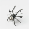 Picture of Insect Pin Brooches Halloween Spider Animal Gunmetal Silver-gray Imitation Pearl Black Rhinestone 50mm x 45mm, 1 Piece
