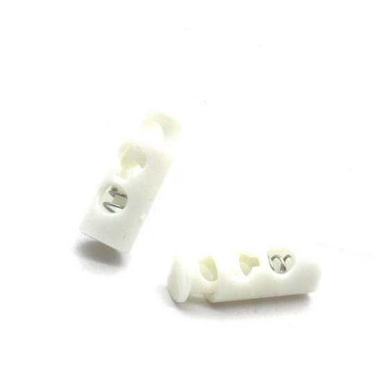 Изображение White - 24mm x 9mm 10pcs Plastic Cord Lock Stopper 2 Holes Toggle Hat Elastic Rope Lock Clips Shoelace Clamp DIY Garment Accessories