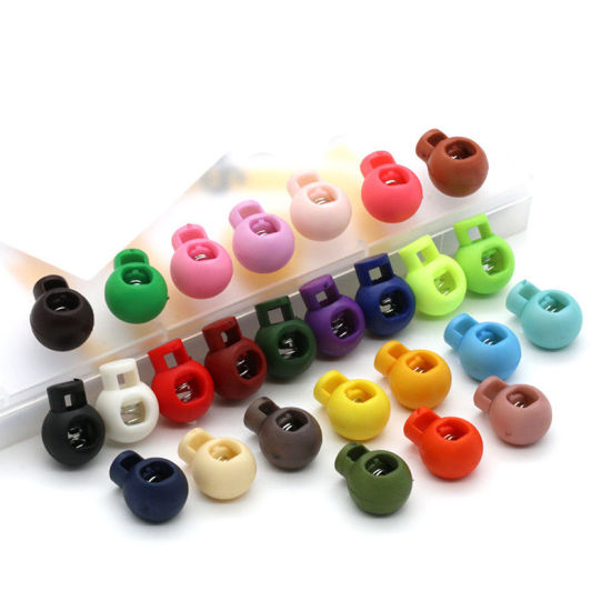 Image de Blanc - 22mm x 17mm 10 pcs Boule En Plastique Colorée Ronde Cordon De Verrouillage Printemps Arrêt Bascule Bouchon Clip Pour Sportswear Vêtements Chaussures Corde DIY Pièces D'artisanat