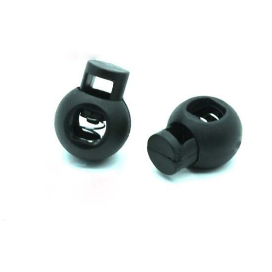 Picture of Black - 22mm x 17mm 10pcs Colorful Plastic Ball Round Cord Lock Spring Stop Toggle Stopper Clip For Sportswear Clothing Shoes Rope DIY Craft Parts