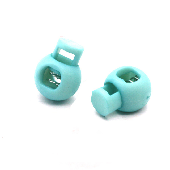 Picture of Lake Blue - 22mm x 17mm 10pcs Colorful Plastic Ball Round Cord Lock Spring Stop Toggle Stopper Clip For Sportswear Clothing Shoes Rope DIY Craft Parts