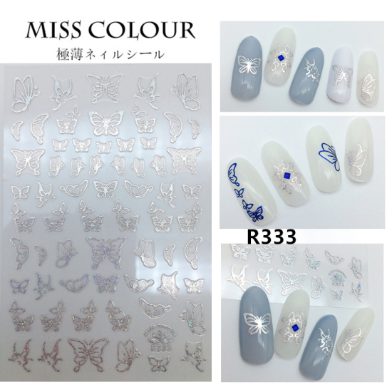 Picture of Silver - 3D watermark slider nail stickers nail art decal water transfer flower bronzing butterfly decoration manicure watermark leaf tips
