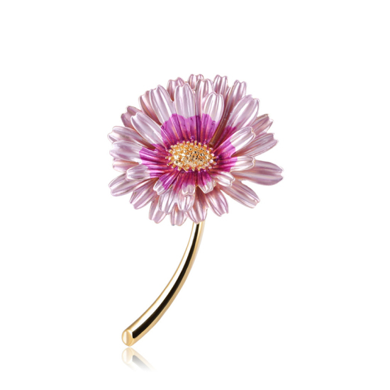 Picture of Pin Brooches Daisy Flower Fuchsia Enamel 53mm x 33mm, 1 Piece