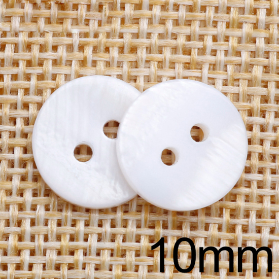 Picture of Natural Shell Sewing Buttons Scrapbooking Two Holes Round White 10mm Dia, 50 PCs