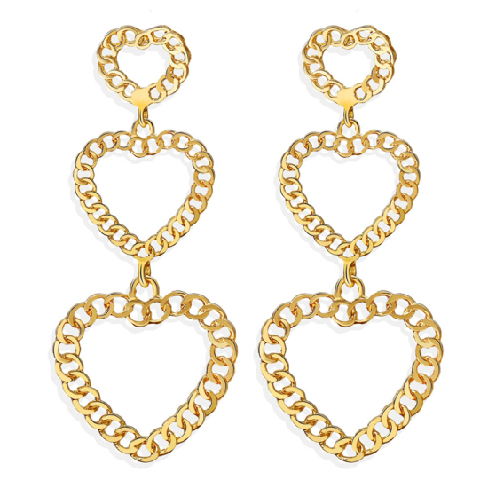 Picture of Link Chain Earrings Gold Plated Heart 79mm x 33mm, 1 Pair