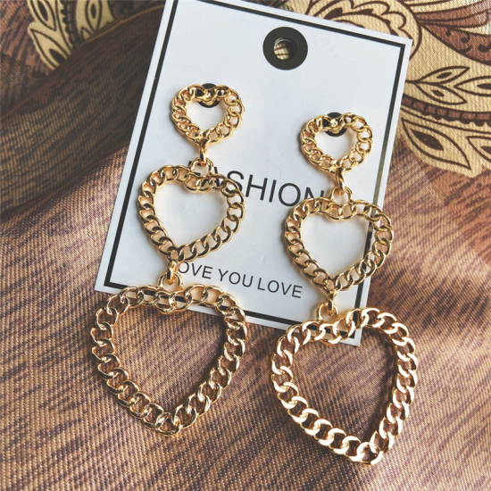 Picture of Link Chain Earrings Gold Plated Heart 79mm x 33mm, 1 Pair