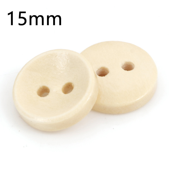 Bild von Natürliches Holz Knöpfe für Aufnähen Scrapbooking Zwei Löcher Rund Grauweiß 15mm D., 100 Stück