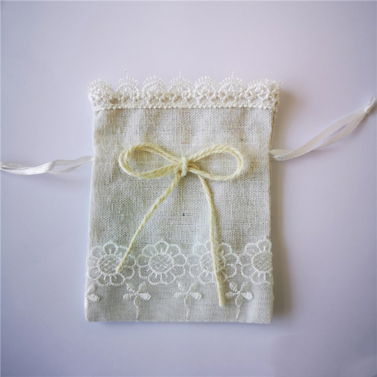 Picture of Creamy-White - Fabric Drawstring Bags Rectangle，2 Pcs