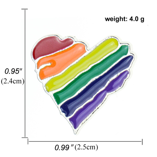 Изображение Основы для Брошей Сердце Разноцветный С Эмалью 25мм x 24мм, 1 ШТ