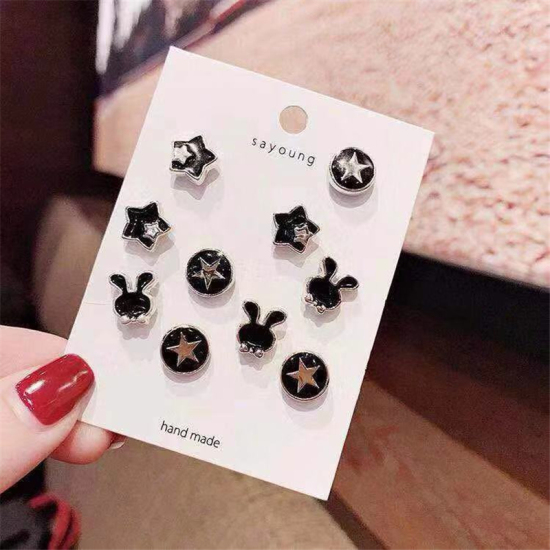 Picture of Pin Brooches Round Pentagram Star Black 1 Set ( 10 PCs/Set)