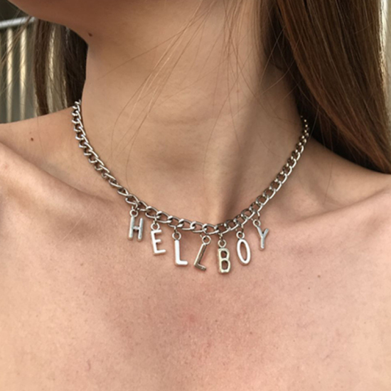 Picture of Necklace Silver Tone Message " HELLBOY " 37cm(14 5/8") long, 1 Piece
