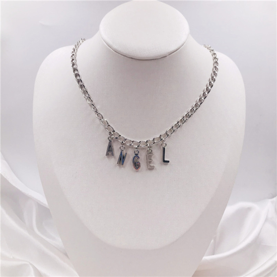 Picture of Necklace Silver Tone Message " Angel " 37cm(14 5/8") long, 1 Piece