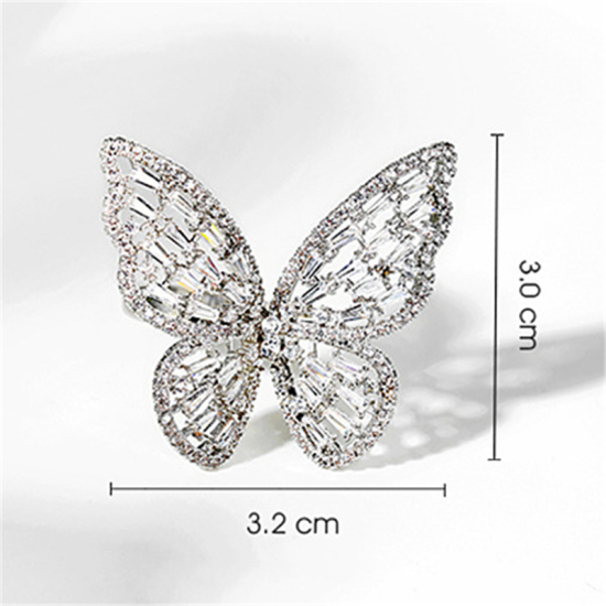 Picture of Copper Open Rings Platinum Color Butterfly Animal Clear Rhinestone 1 Piece