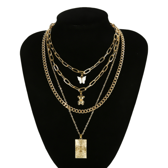 Picture of Necklace Gold Plated Bear Animal Butterfly 35cm(13 6/8") long, 1 Set ( 2 PCs/Set)
