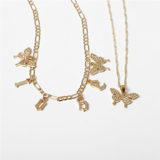 Bild von Kupfer Halskette Vergoldet Schmetterling Message " LOVE " 35cm lang, 1 Set ( 2 Stück/Set)