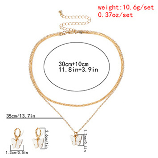 Изображение Комплект Ожерелья и Серьги Позолоченный Черный Бабочка 30см длина, 2.6смx 1.3cm, 1 Комплект ( 2 ШТ/Комплект)