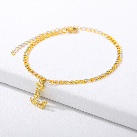 Picture of 18K Gold Plated Stainless Steel Capital Alphabet/ Letter Message " L " Anklet 1 Piece