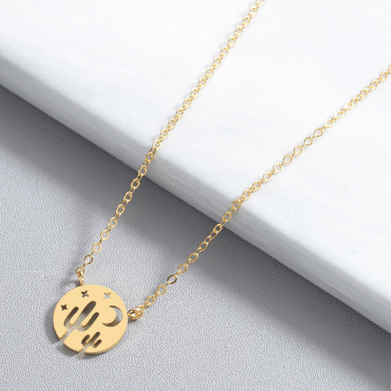 Imagen de Acero Inoxidable Collares Chapado en Oro Ronda Cactus 45cm longitud, 1 Unidad