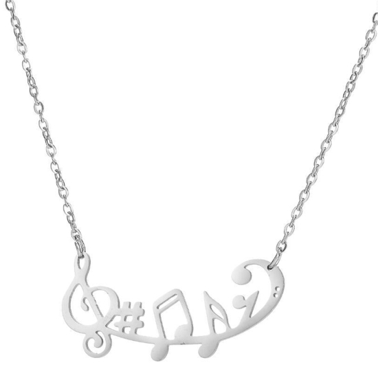 Image de Colliers en Acier Inoxydable Argent Mat Note Musicale 45cm Long, 1 Pièce