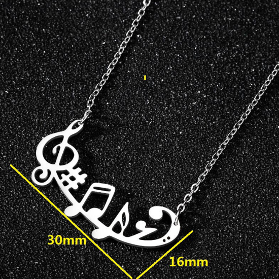 Image de Colliers en Acier Inoxydable Argent Mat Note Musicale 45cm Long, 1 Pièce
