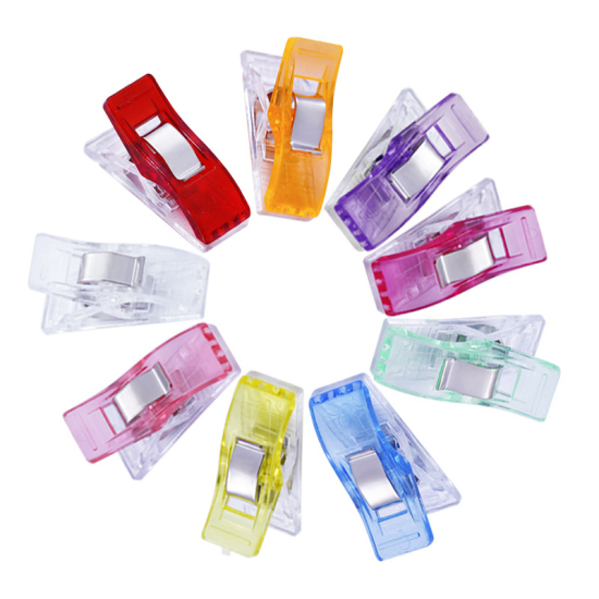 Picture of At Random Mixed - 10pcs Job Foot Case Multicolor Plastic Clips Fabric Clamps Patchwork Hemming Sewing Tools Sewing Accessories 27mm x 15mm