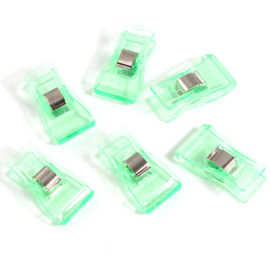 Picture of Green - 20pcs Job Foot Case Multicolor Plastic Clips Fabric Clamps Patchwork Hemming Sewing Tools Sewing Accessories 33mm x 18mm