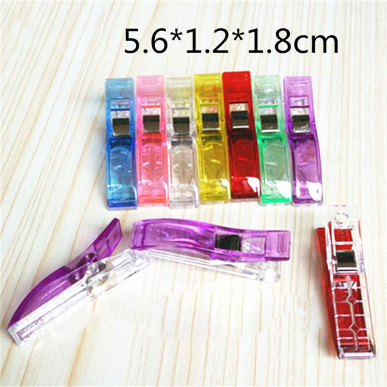 Picture of At Random Mixed - 20pcs Job Foot Case Multicolor Plastic Clips Fabric Clamps Patchwork Hemming Sewing Tools Sewing Accessories 56mm x 18mm