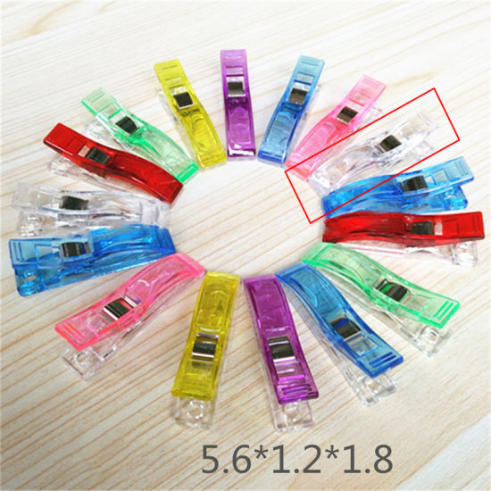 Picture of Transparent - 20pcs Job Foot Case Multicolor Plastic Clips Fabric Clamps Patchwork Hemming Sewing Tools Sewing Accessories 56mm x 18mm