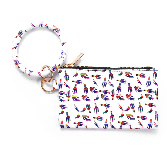 Image de Multicolore - Portefeuille avec bracelet suspendu Porte-clés avec pompon Pochette Comstic Sac de maquillage