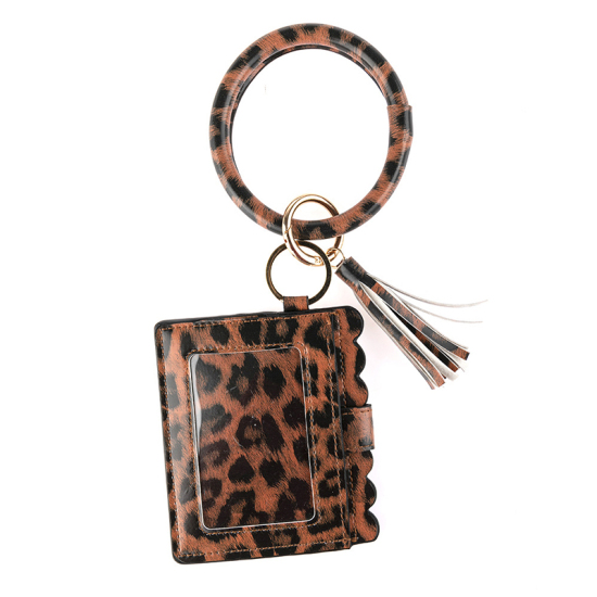 Bild von Schwarz & Orange - Lantintop Multifunktionaler Armreif Schlüsselring Kartenhalter PU Leder runder Schlüsselbund mit passender Wristlet Brieftasche für Frauen