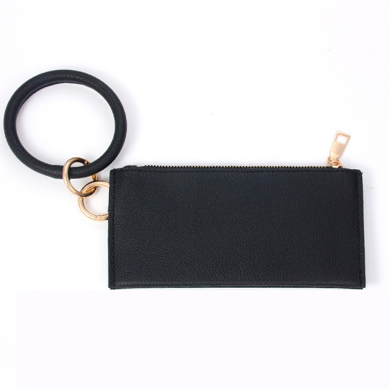 Bild von Schwarz - PU Brieftasche Armbänder Schlüsselring Slim Cash Smartphone Reißverschluss Schlüsseltasche Doppelseitiger Druck Kleine Clutch für Mädchen