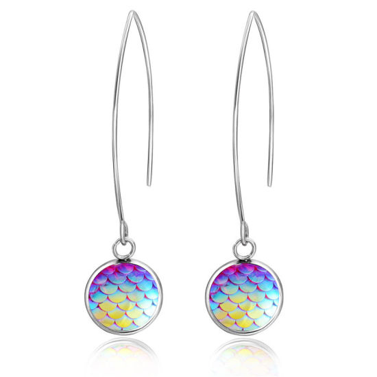 Picture of Stainless Steel Earrings Silver Tone Multicolor Round Fish Scale 58mm, 1 Pair