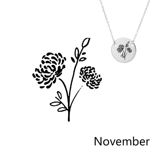 Picture of 316L Stainless Steel Birth Month Flower Necklace Silver Tone November Chrysanthemum Flower 42cm(16 4/8") long, 1 Piece