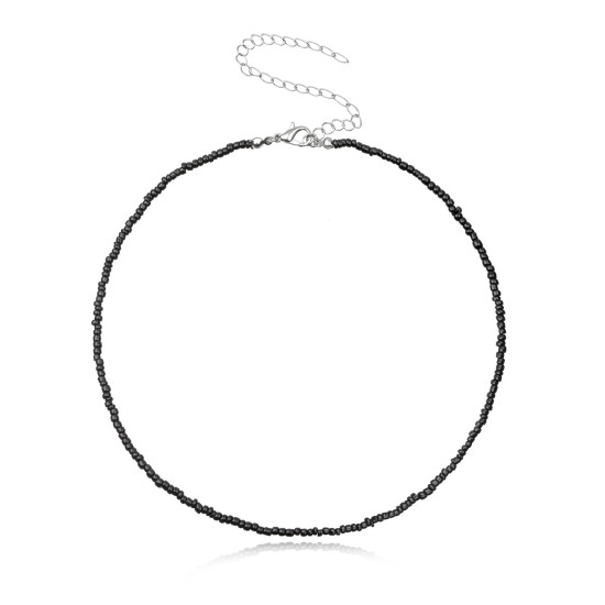 Picture of Boho Chic Bohemia Beaded Necklace Black Handmade 38cm(15") long, 1 Piece