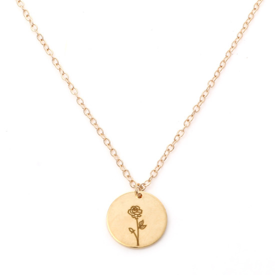 Picture of Birth Month Flower Necklace Gold Plated June Rose Flower 44cm(17 3/8") long, 1 Piece