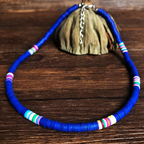Picture of Polymer Clay Boho Chic Bohemia Katsuki Beaded Necklace Royal Blue 40cm(15 6/8") long, 1 Piece