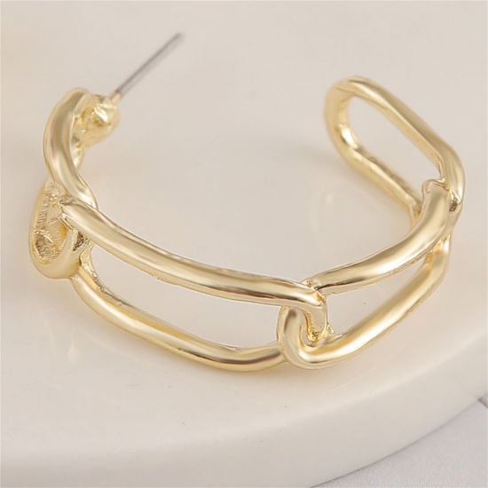 Picture of Link Chain Paperclip Chains Hoop Earrings Gold Plated C Shape 7cm - 5cm, 1 Pair
