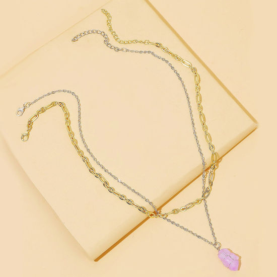 Picture of Necklace Purple Irregular Imitation Crystal 50cm(19 5/8") - 45cm(17 6/8") long, 1 Set ( 2 PCs/Set)