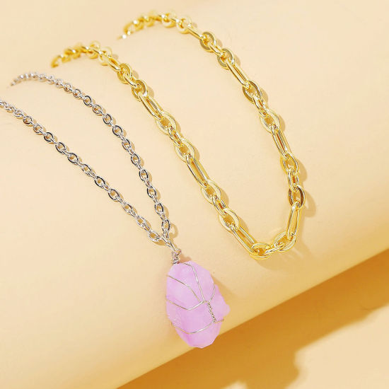 Picture of Necklace Purple Irregular Imitation Crystal 50cm(19 5/8") - 45cm(17 6/8") long, 1 Set ( 2 PCs/Set)