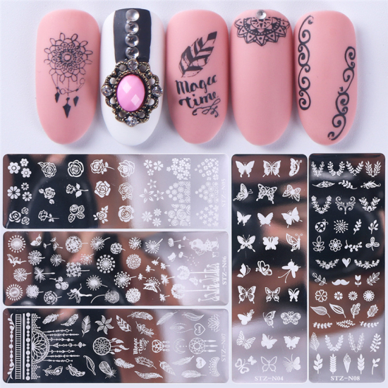 Picture of Steel Nail Art Stencil Stamping Image Plate Rectangle Geometric Silver Tone 1 Piece