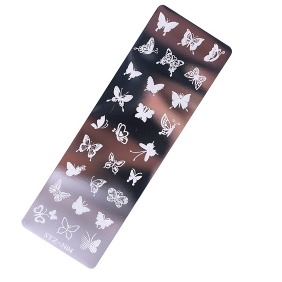 Picture of Steel Nail Art Stencil Stamping Image Plate Rectangle Butterfly Silver Tone 1 Piece