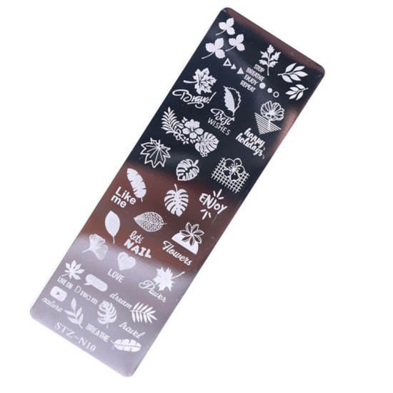 Picture of Steel Nail Art Stencil Stamping Image Plate Rectangle Leaf Silver Tone 1 Piece