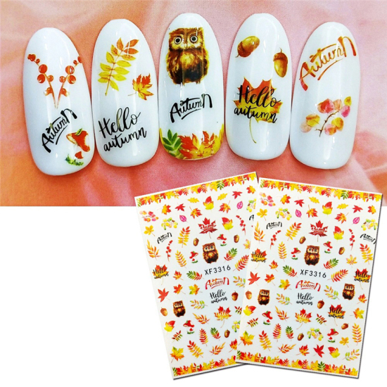 Picture of Paper Nail Art Stickers Decoration Leaf Multicolor 2 Sheets