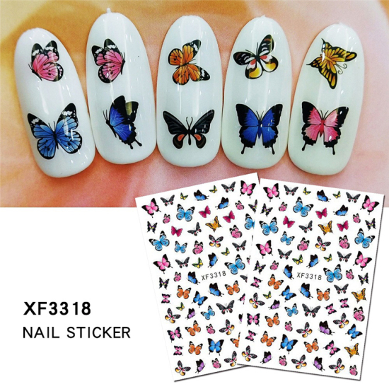 Picture of Paper Nail Art Stickers Decoration Butterfly Multicolor 2 Sheets