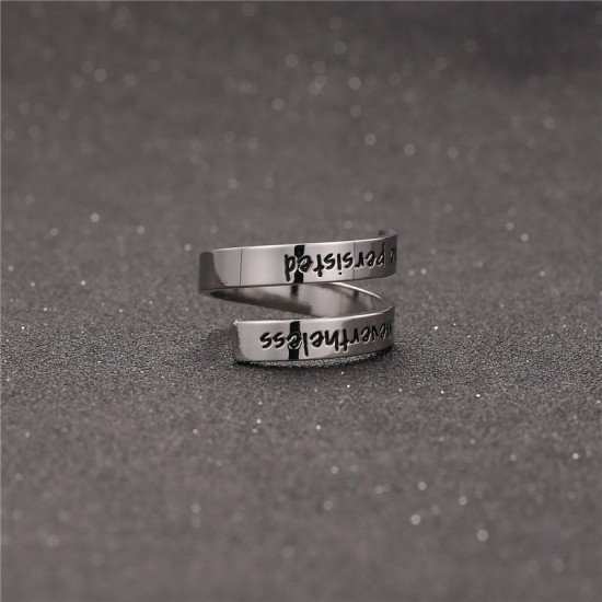 Picture of Titanium Steel Open Adjustable Rings Silver Tone " Nevertheless she persisted " Multilayer 18.9mm(US Size 9), 1 Piece