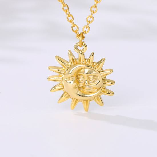 Image de Colliers en Acier Inoxydable Plaqué Or 18K Soleil 45cm long, 1 Pièce